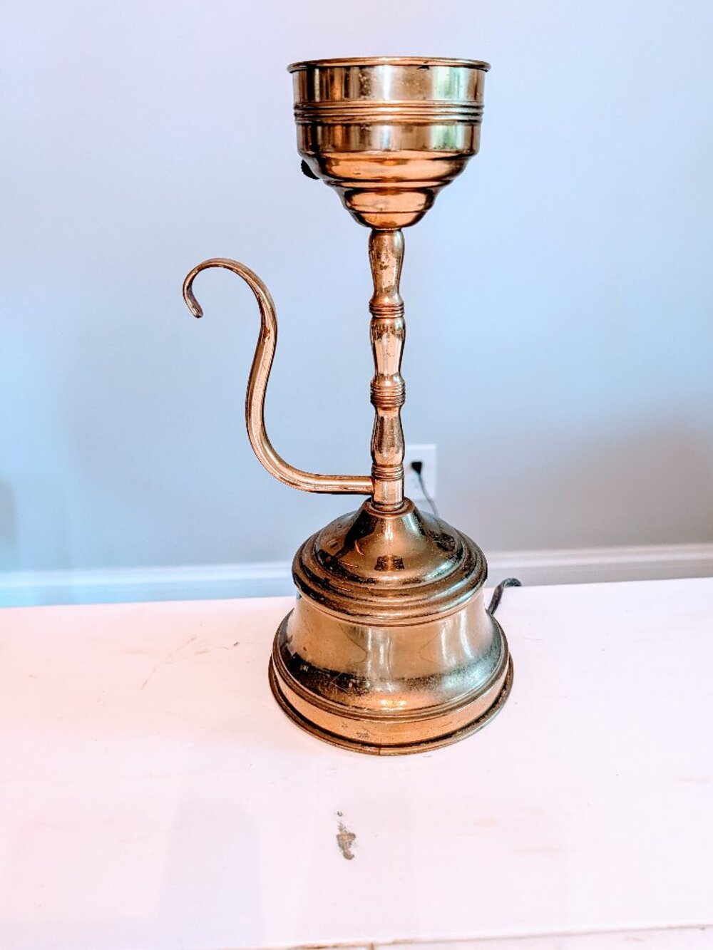 VTG Brass Desk Lamp 12" Scroll Handle MCM Regency Tested Works Banker Style